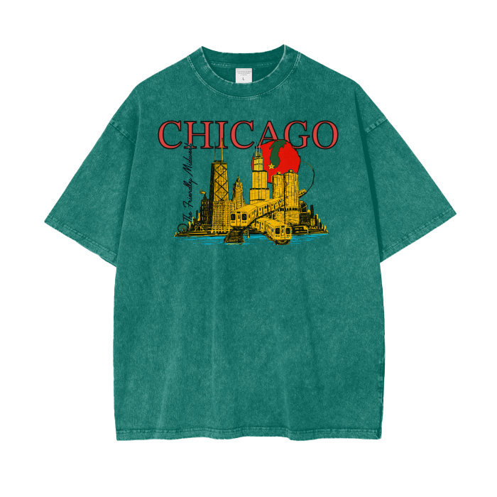 Chicago Vintage Architecture Tour Oversize Snow Washed T-Shirt