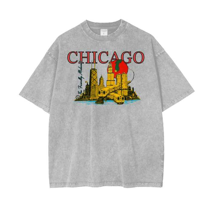 Chicago Vintage Architecture Tour Oversize Snow Washed T-Shirt