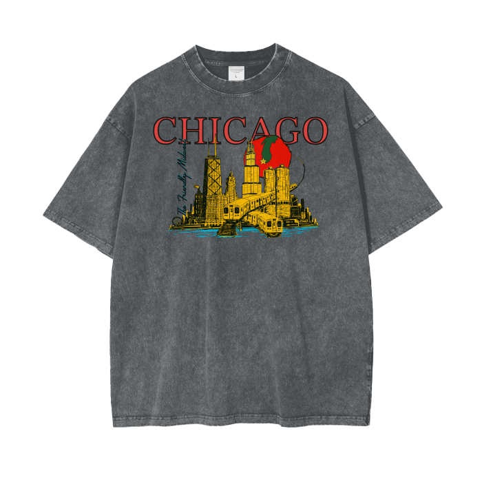 Chicago Vintage Architecture Tour Oversize Snow Washed T-Shirt