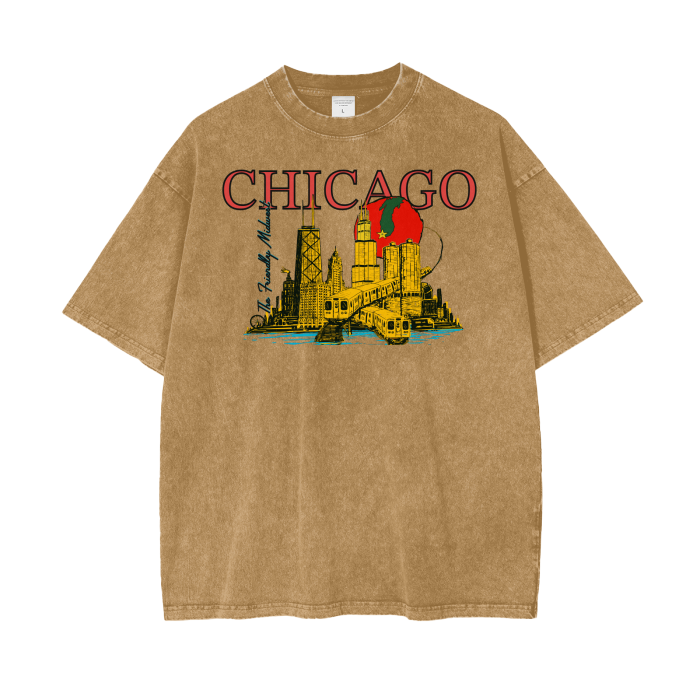 Chicago Vintage Architecture Tour Oversize Snow Washed T-Shirt