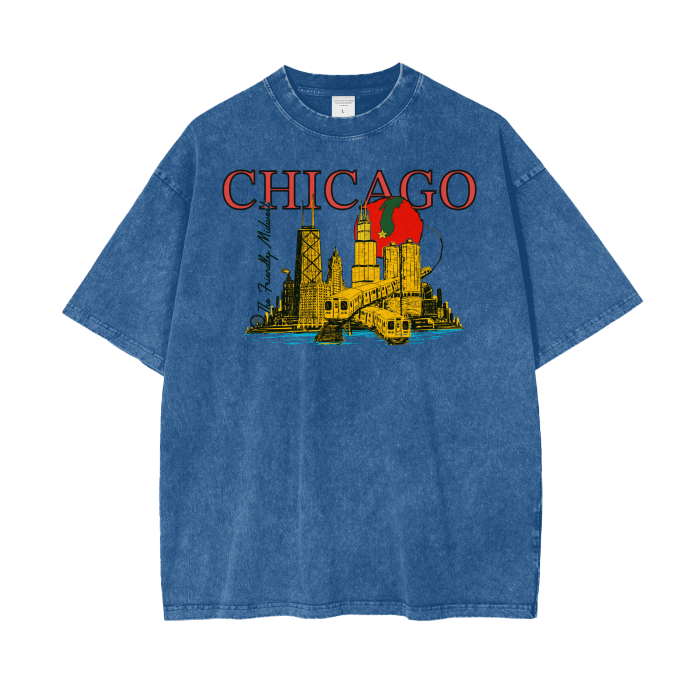 Chicago Vintage Architecture Tour Oversize Snow Washed T-Shirt