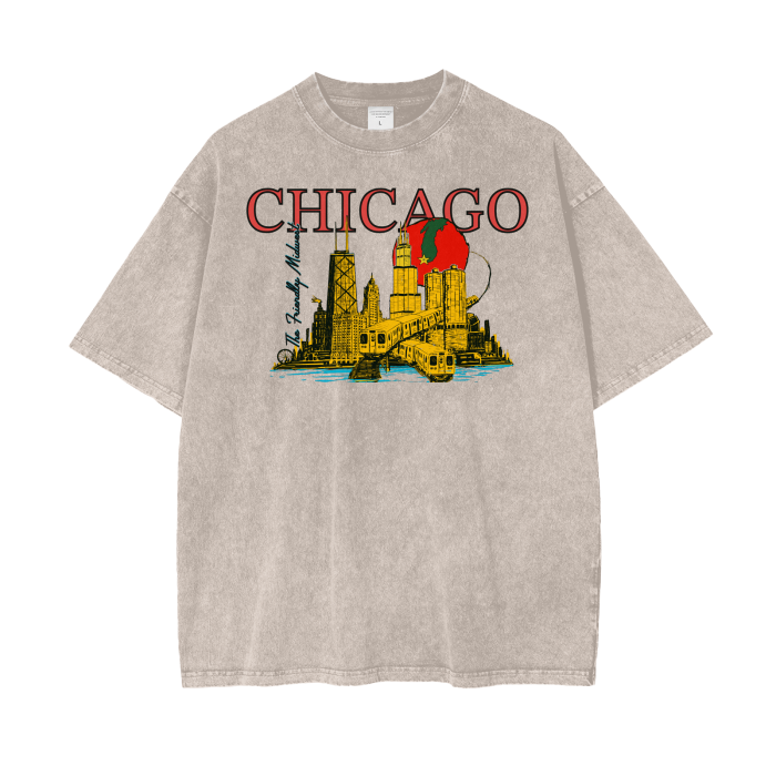 Chicago Vintage Architecture Tour Oversize Snow Washed T-Shirt