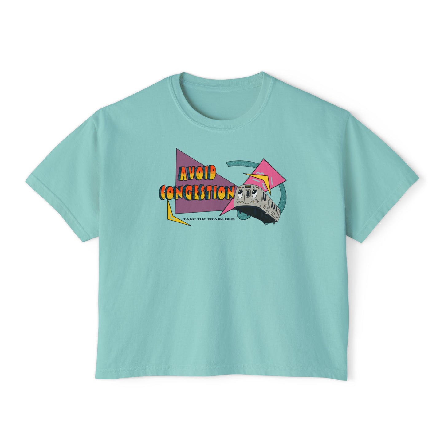 1990s Transit Boxy Tee, Crop Top, Women's Avoid Congestion Take the Train, Vintage Graphic Tee, Retro Streetwear Shirt
