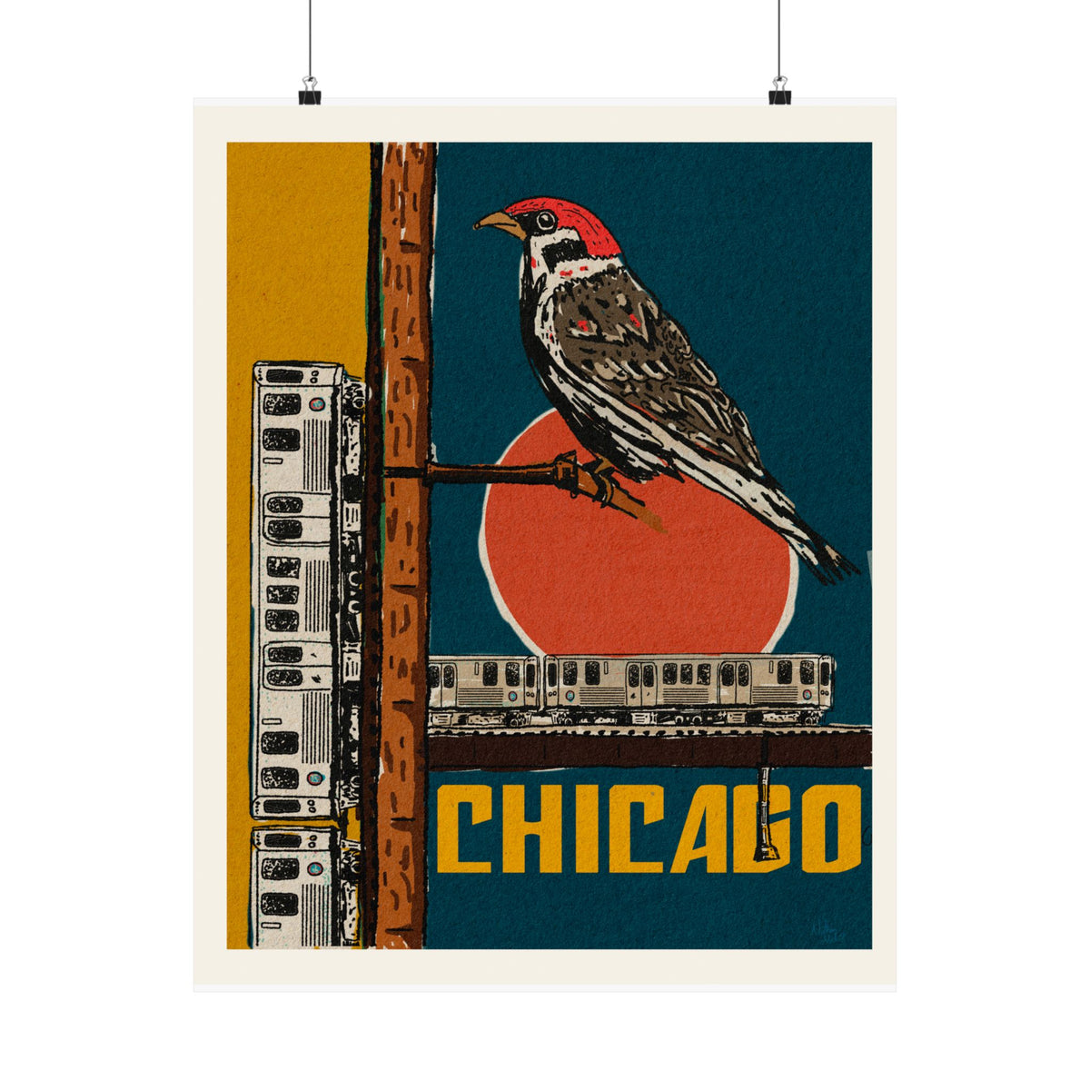 Vintage style Chicago Bird Club CTA poster with L train lines