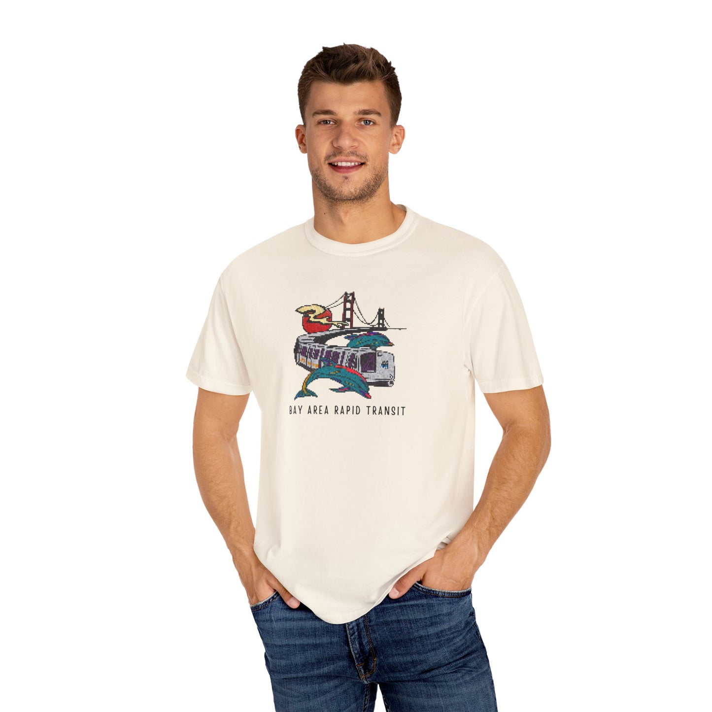 Bay Area Transit T-Shirt, BART Unisex Graphic Tee, Pixelated Retro 90s Style, California Gift, Eco-Friendly Casual Wear