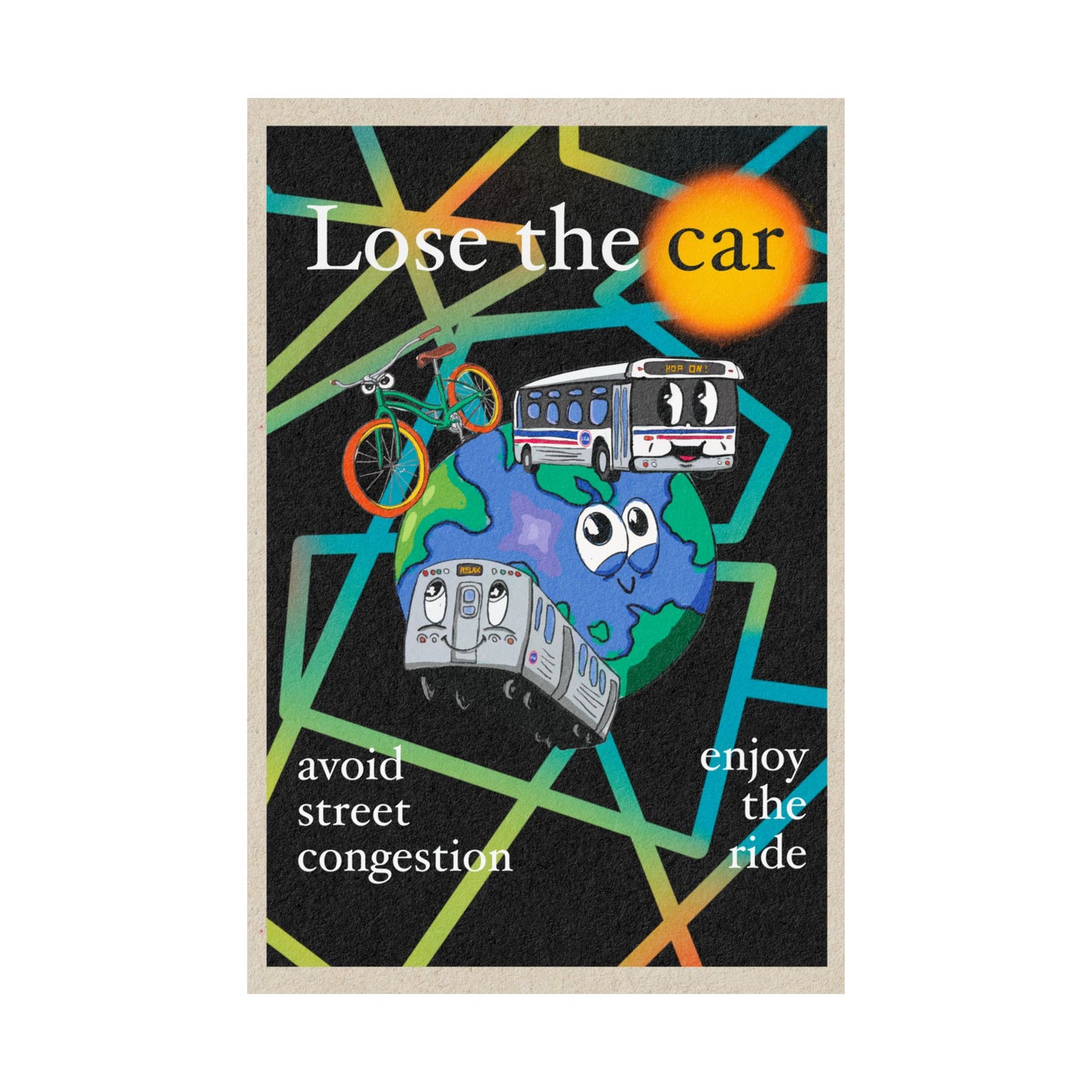 Transit Poster, Matte Vertical Print, Urban Transportation Decor, Travel Gift, Street Map Artwork