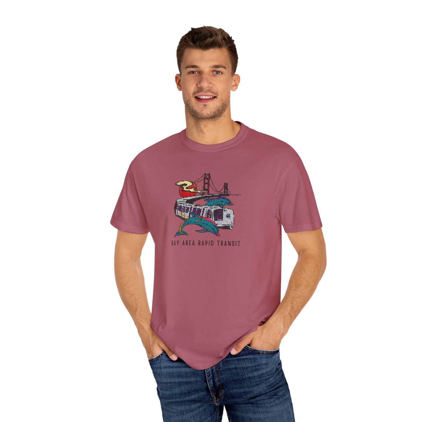 Bay Area Transit T-Shirt, BART Unisex Graphic Tee, Pixelated Retro 90s Style, California Gift, Eco-Friendly Casual Wear