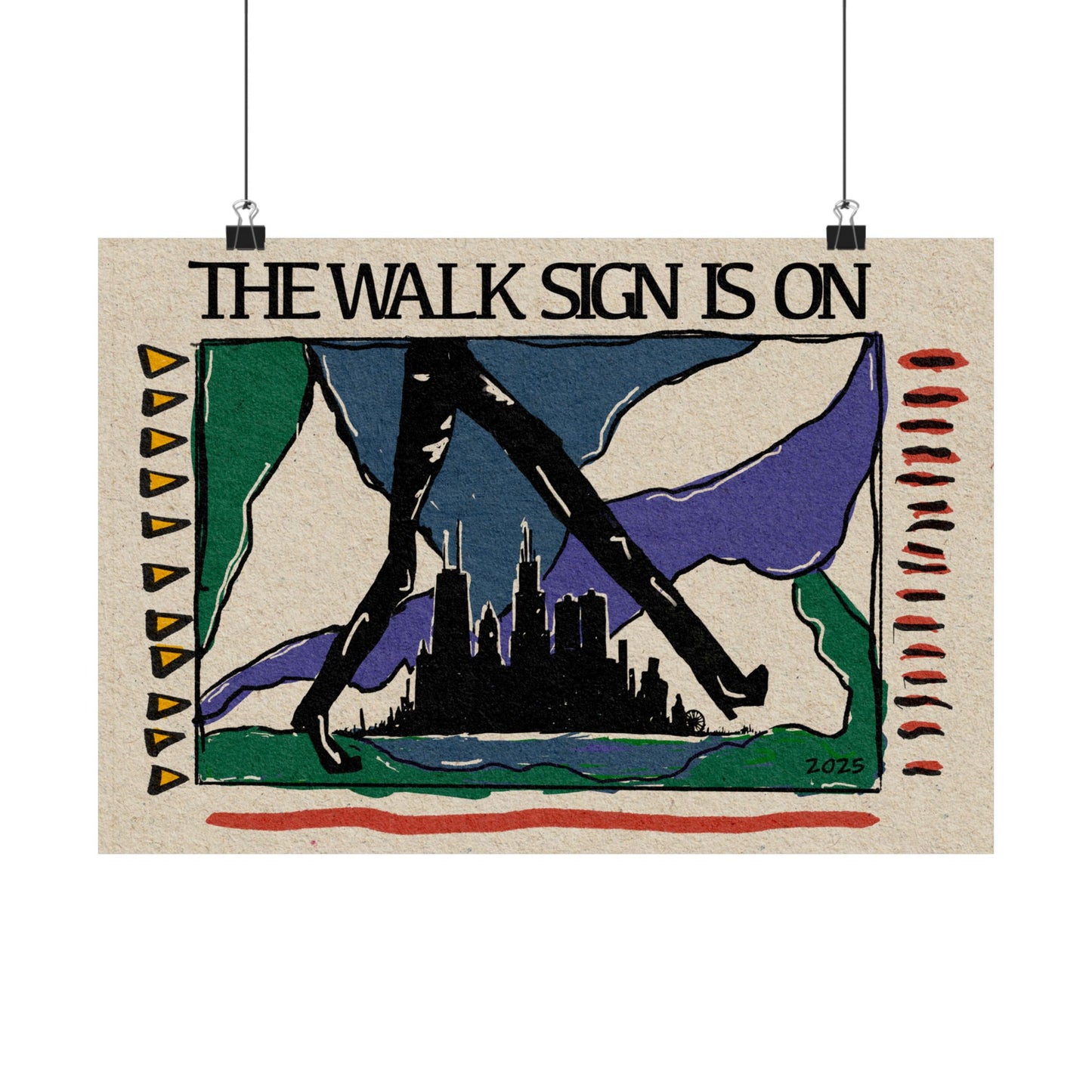 Poster, Celebrate Walkable Cities Matte Horizontal Poster Featuring Hints of Chicago, Cars Yield, City Poster, Urban Wall Art, Chicago