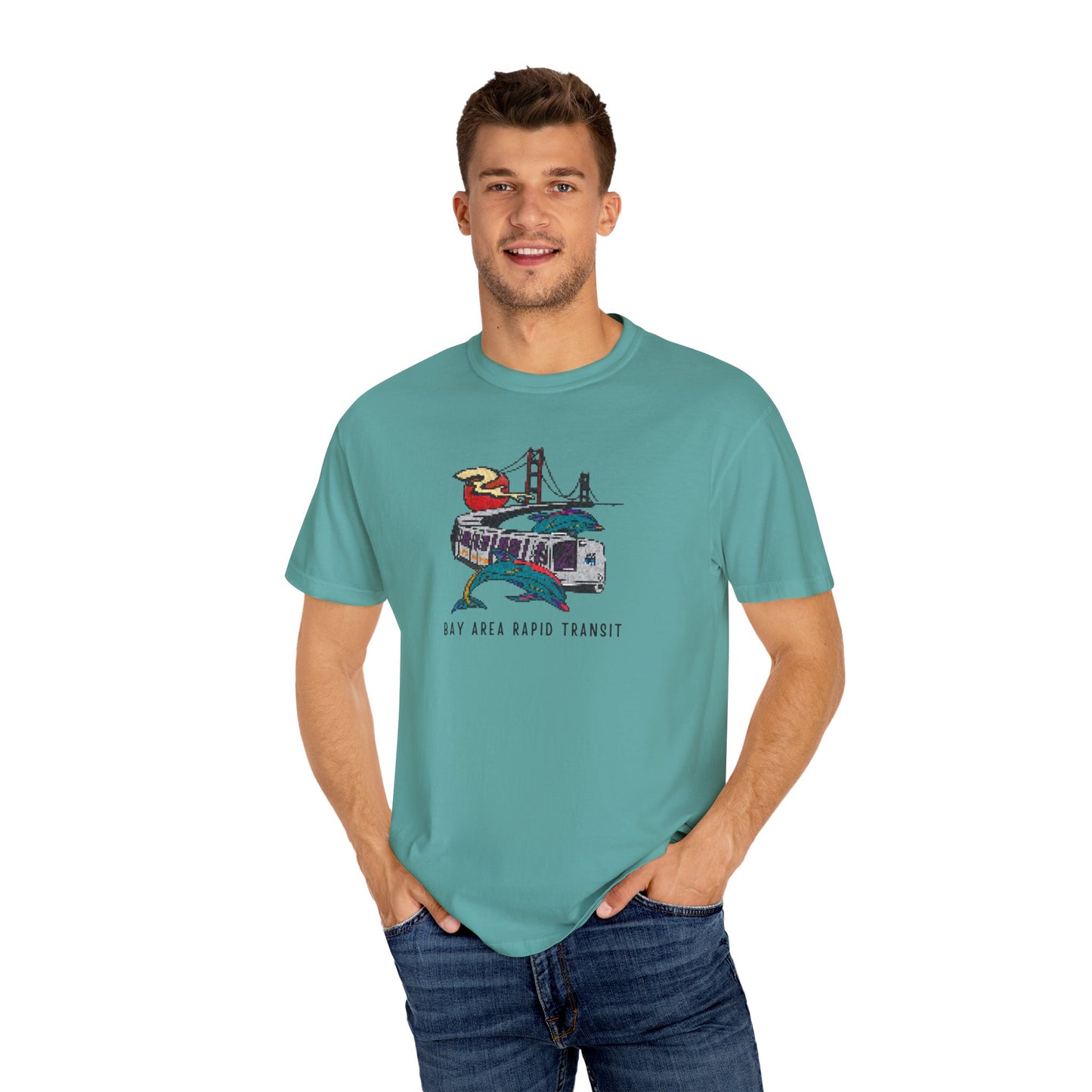 Bay Area Transit T-Shirt, BART Unisex Graphic Tee, Pixelated Retro 90s Style, California Gift, Eco-Friendly Casual Wear