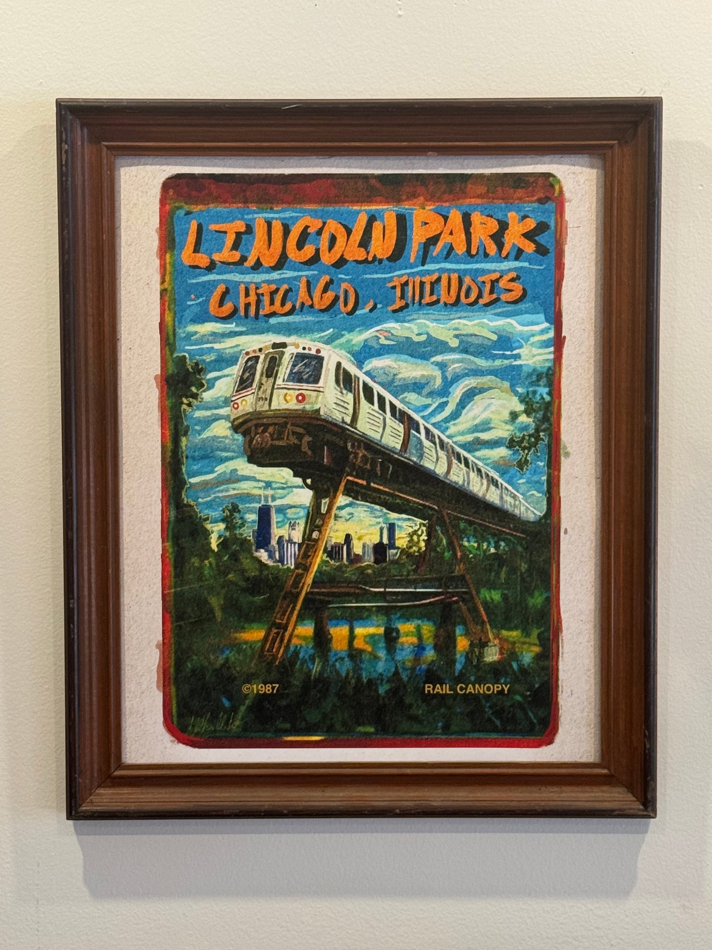 Vertical Poster, Retro Cover Art Print of Chicago's Lincoln Park CTA Train Skyline Scene, Matte Wall Art, Wall Decor, Home Decor,
