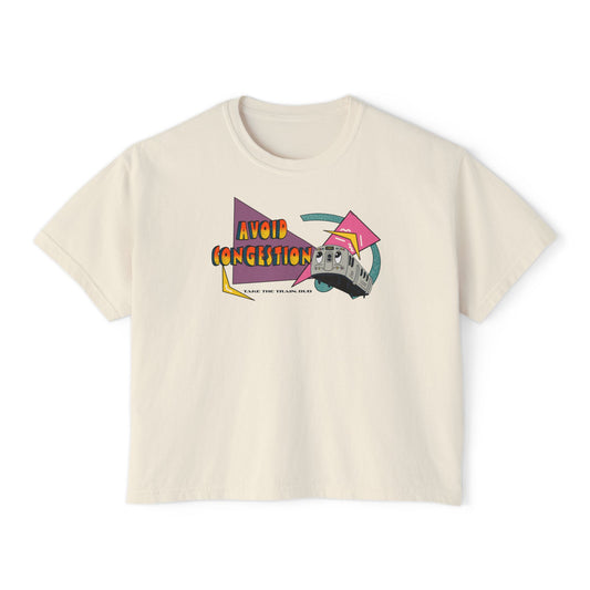 1990s Transit Boxy Tee, Crop Top, Women's Avoid Congestion Take the Train, Vintage Graphic Tee, Retro Streetwear Shirt