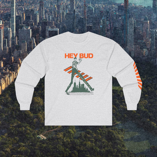 HEY BUD, Fun Urban Pedestrian Long Sleeve Shirt | Streetwear for City Commuters | Public Transit-Inspired Graphic Tee | Rail Canopy