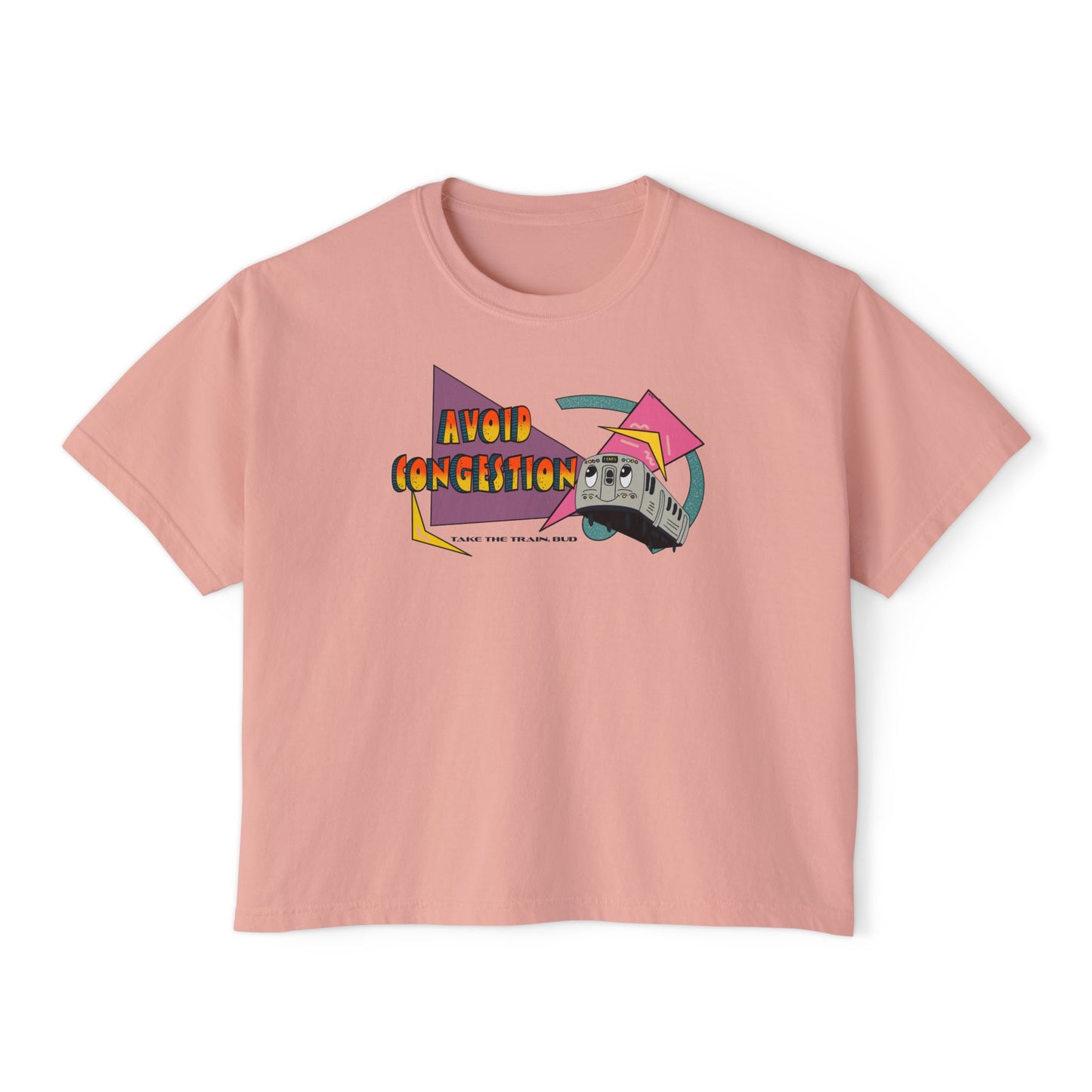 1990s Transit Boxy Tee, Crop Top, Women's Avoid Congestion Take the Train, Vintage Graphic Tee, Retro Streetwear Shirt
