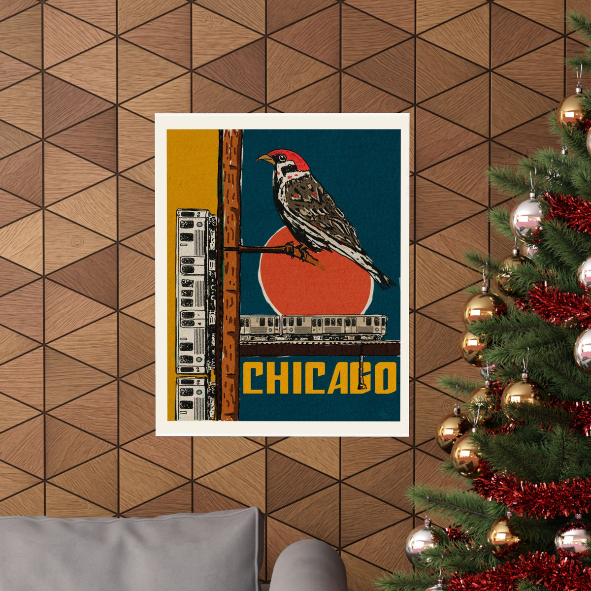 Vintage style Chicago Bird Club CTA poster with L train lines