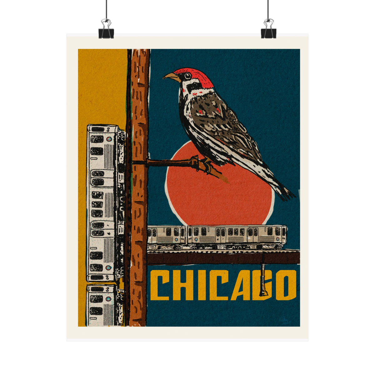 Vintage style Chicago Bird Club CTA poster with L train lines