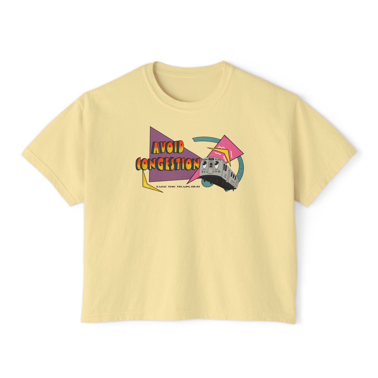 1990s Transit Boxy Tee, Crop Top, Women's Avoid Congestion Take the Train, Vintage Graphic Tee, Retro Streetwear Shirt