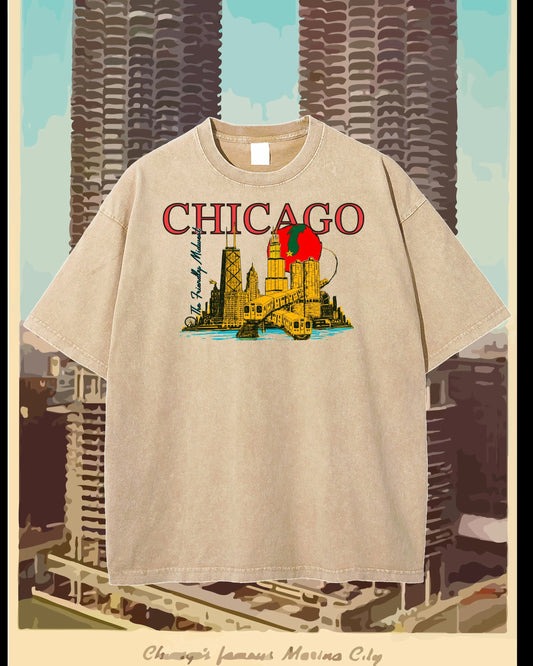 Chicago Vintage Architecture Tour Oversize Snow Washed T-Shirt