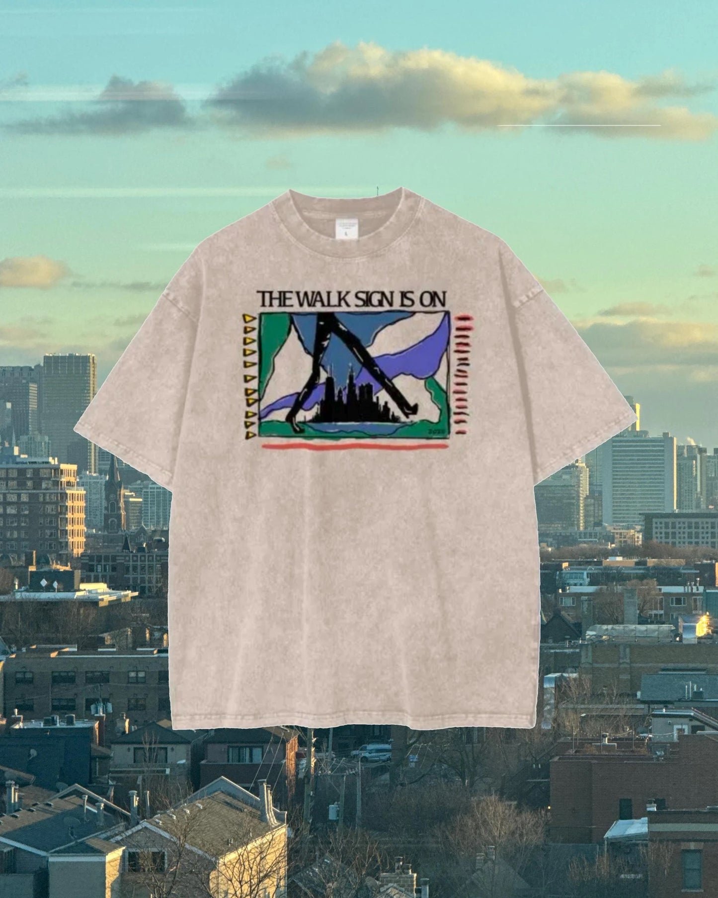 Walkable Cities "The Walk Sign is On" Oversize Snow Washed T-Shirt