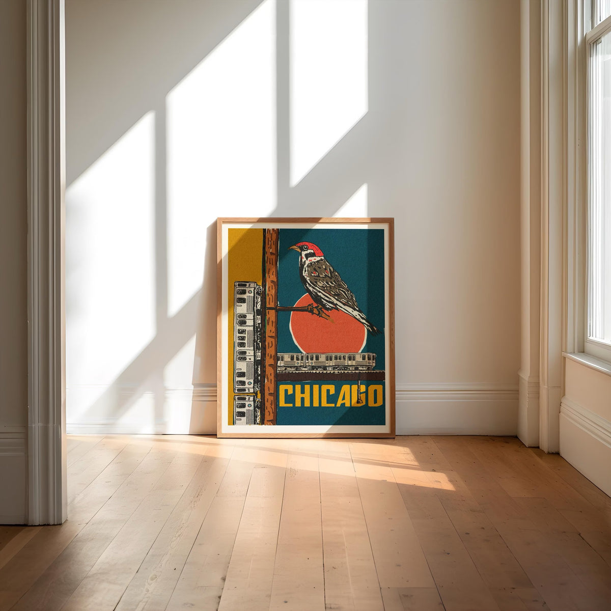 Vintage style Chicago Bird Club CTA poster with L train lines