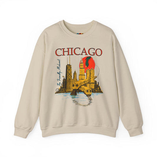 Vintage Chicago crewneck sweatshirt with the El train and buildings