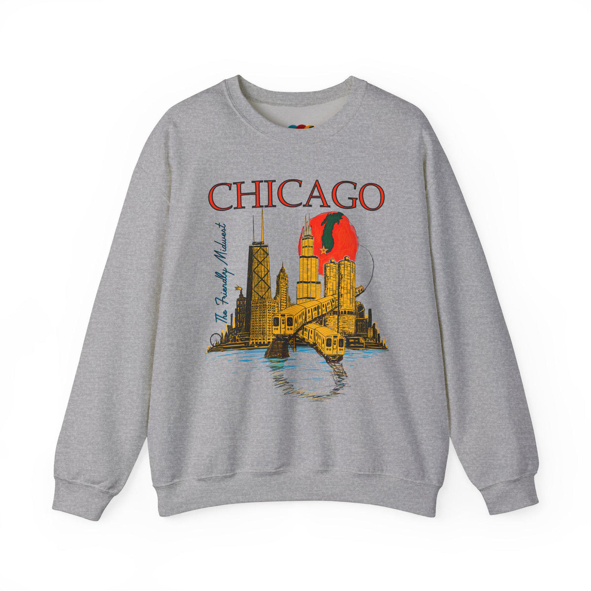 Vintage Chicago crewneck sweatshirt with the El train and buildings