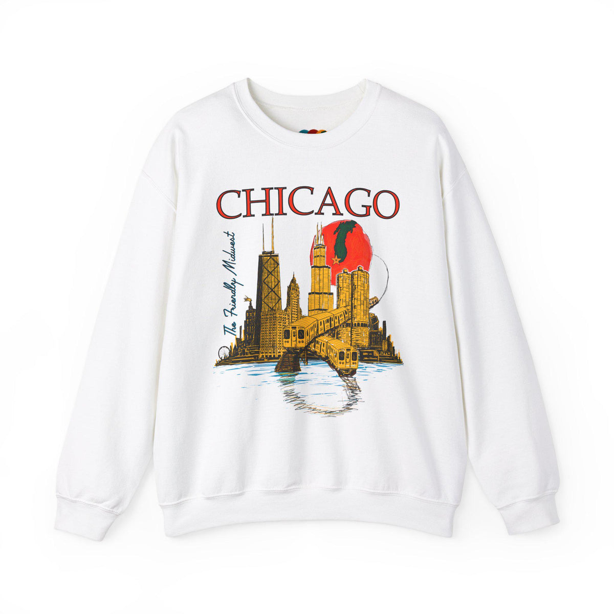 Vintage Chicago crewneck sweatshirt with the El train and buildings